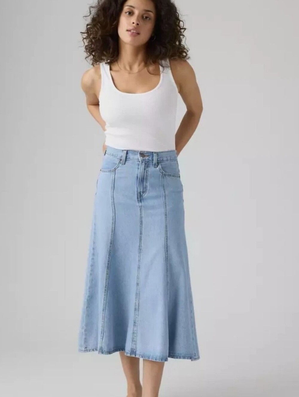 Levi's Light Blue Denim Panel Midi Skirt
